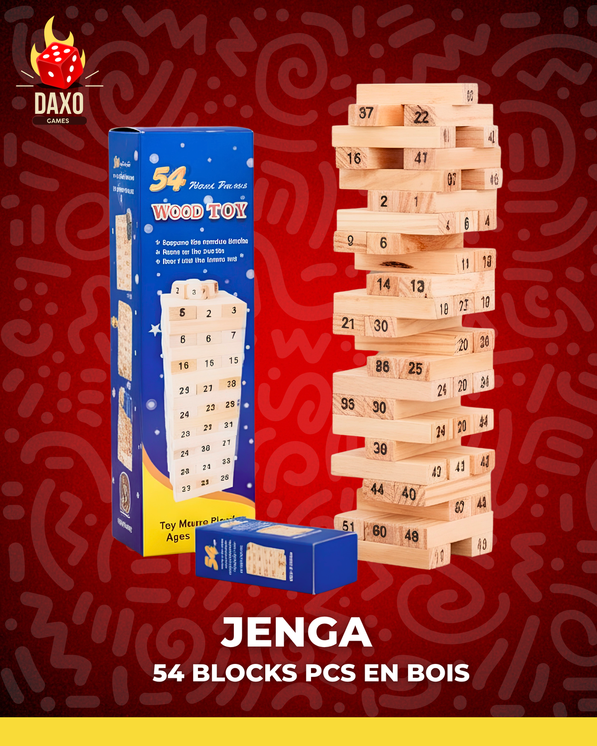 JENGA Classique 54 pcs en Bois Avec Dés